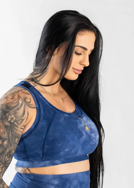 Maternity Nursing Sports Bra | Blue Tie-Dye Feminine Lace Bra