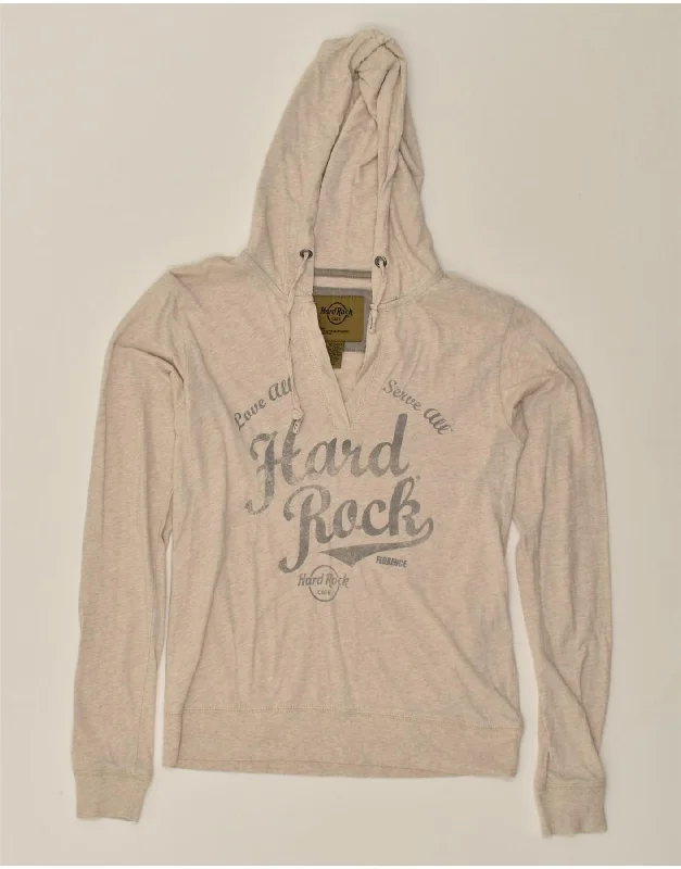 HARD ROCK CAFE Womens Florence Graphic Hoodie Jumper UK 12 Medium Beige Hoodie with Batwing Sleeves Loose Dramatic