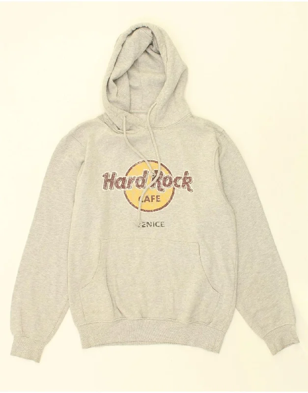 HARD ROCK CAFE Womens Venice Graphic Hoodie Jumper UK 14 Medium Grey Hoodie with Color Block Contrast Stylish