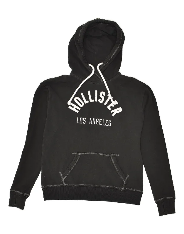 HOLLISTER Womens Loose Fit Graphic Hoodie Jumper UK 6 XS Black Cotton Hoodie with Print Artistic Unique