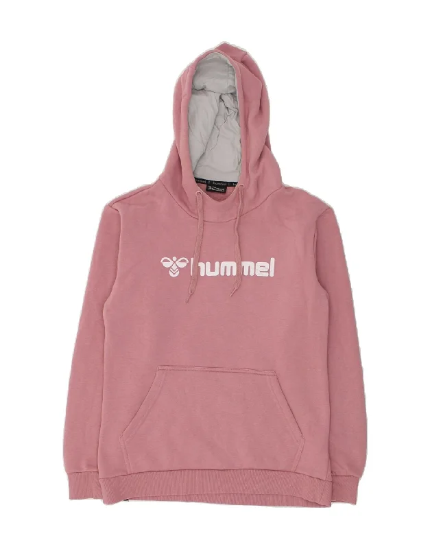 HUMMEL Womens Graphic Hoodie Jumper UK 10 Small Pink Cotton Zip Hoodie Drawstring Kangaroo Pocket