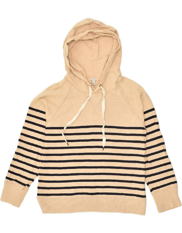 J. CREW Womens Hoodie Jumper UK 10 Small Beige Striped Cotton Hoodie with Full-Zip Functional Layering