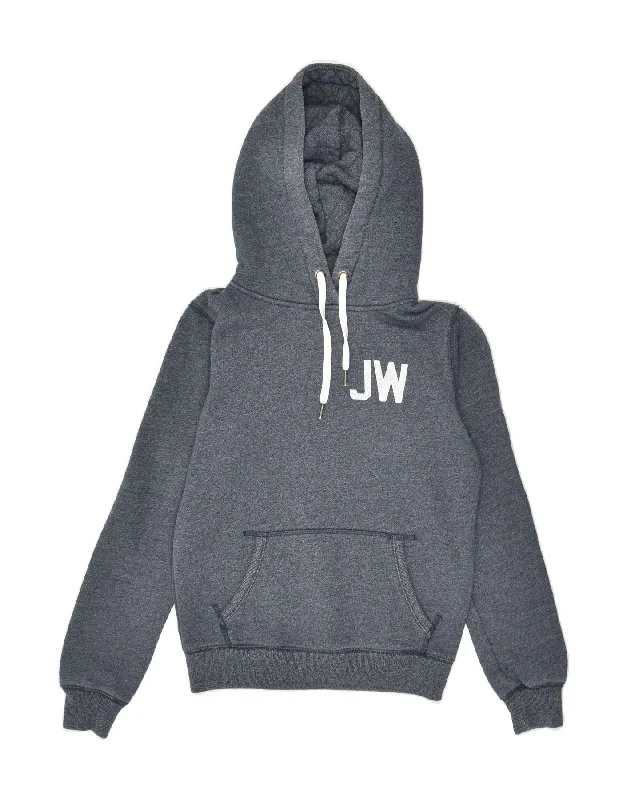 JACK WILLS Womens Graphic Hoodie Jumper UK 8 Small Navy Blue Cotton Hoodie with Ribbed Hem Stretchable Secure