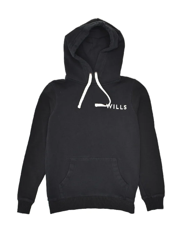 JACK WILLS Womens Hoodie Jumper UK 8 Small Navy Blue Cotton Hoodie with Logo Branding Identity