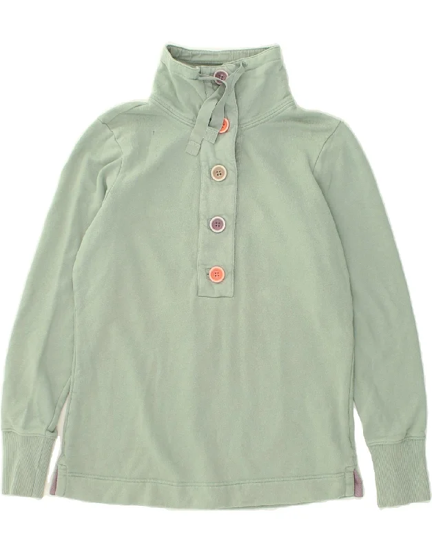 JOULES Womens Button Neck Sweatshirt Jumper UK 8 Small Green Cotton Hoodie with Hidden Zipper Minimalist Clean