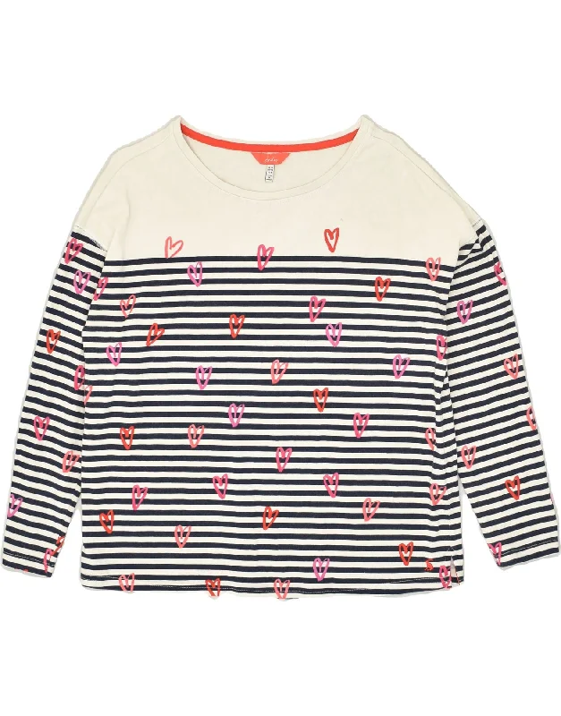 JOULES Womens Sweatshirt Jumper UK 12 Medium White Striped Cotton Hoodie with Tied Waist Feminine Flattering