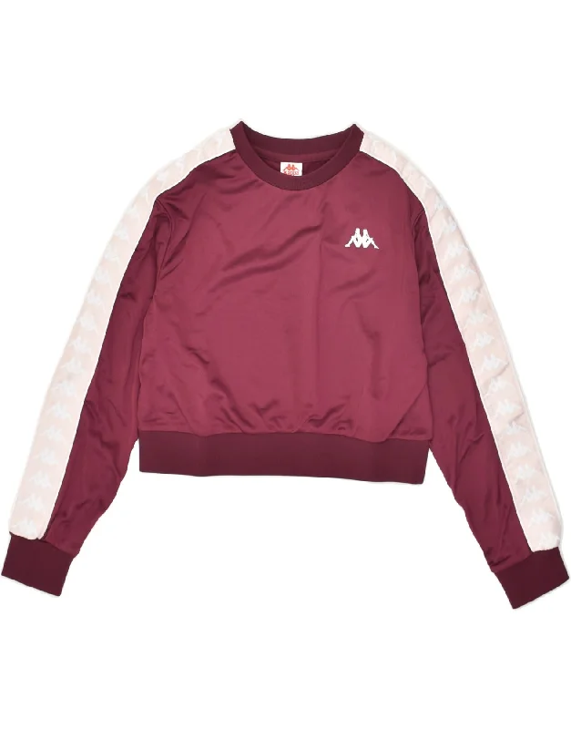 KAPPA Womens Crop Sweatshirt Jumper UK 10 Small Burgundy Polyester Hoodie with Hem Patch Decorative Personalized