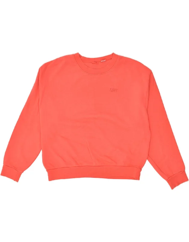 LEVI'S Womens Oversized Sweatshirt Jumper UK 10 Small Orange Cotton Hoodie with Zipper Placket Modern Functional