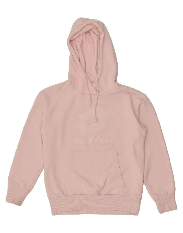 LOTTO Womens Oversized Graphic Hoodie Jumper UK 6 XS Pink Hoodie with Crew Neck Simple Timeless