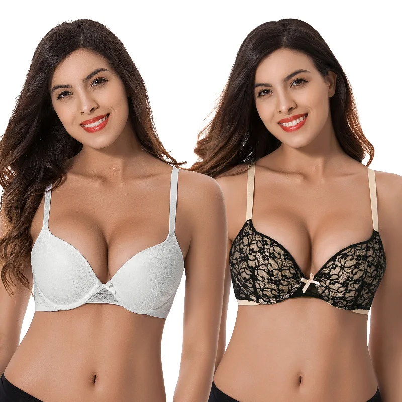 Women's Plus Size Perfect Shape Add 1 Cup Push Up Underwire Lace Bras Soft Stretch Bra Women's Plus Size Perfect Shape Add 1 Cup Push Up Underwire Lace Bras Soft Stretch Bra