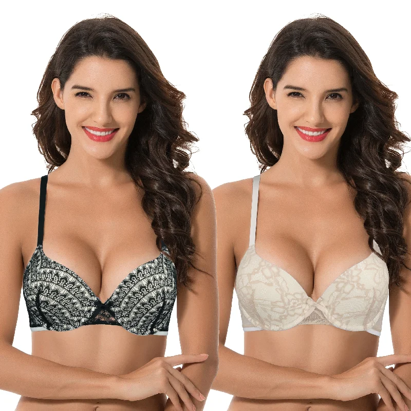Women's Plus Size Perfect Shape Add 1 Cup Push Up Underwire Lace Bras Soft Mesh Bralette Women's Plus Size Perfect Shape Add 1 Cup Push Up Underwire Lace Bras Soft Mesh Bralette
