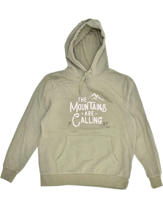 MOUNTAIN WAREHOUSE Womens Graphic Hoodie Jumper UK 14 Large Khaki Cotton Hoodie with Raw Hem Edgy Unfinished