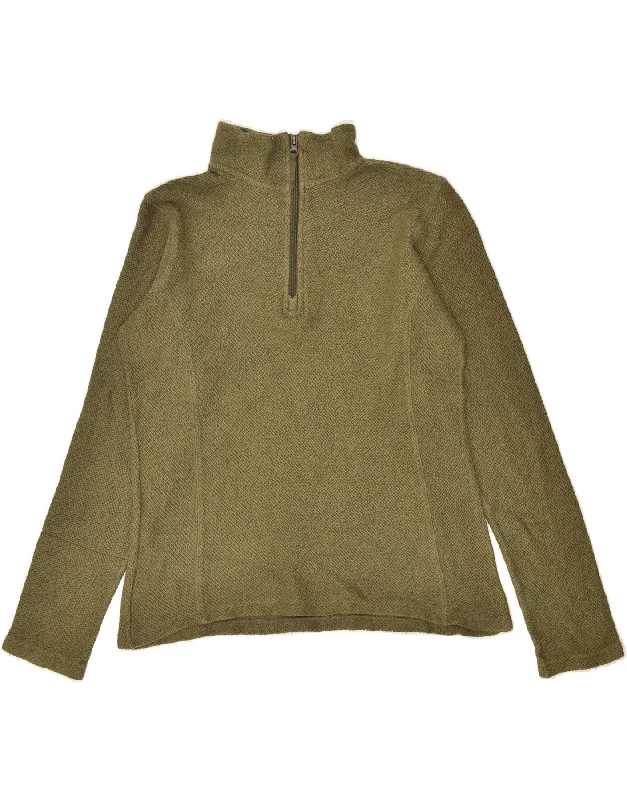 MOUNTAIN WAREHOUSE Womens Zip Neck Sweatshirt Jumper UK 12 Medium Khaki Hoodie with Puffed Sleeves Voluminous Trendy