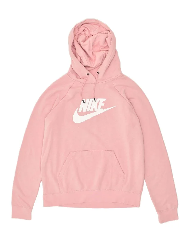 NIKE Womens Graphic Hoodie Jumper UK 14 Medium Pink Cotton Hoodie with Drop Shoulder Relaxed Streetwear