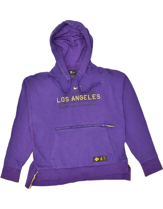 NIKE Womens Lakers Graphic Hoodie Jumper UK 16 Large Purple Cotton Hoodie with Zipper Versatile Modern