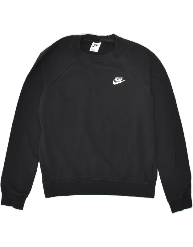 NIKE Womens Oversized Sweatshirt Jumper UK 10 Small Black Cotton Hoodie with Puffed Sleeves Voluminous Trendy