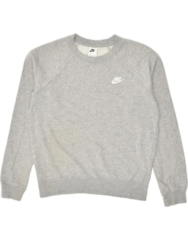 NIKE Womens Oversized Sweatshirt Jumper UK 10 Small Grey Cotton Hoodie Crop Top Short Trendy