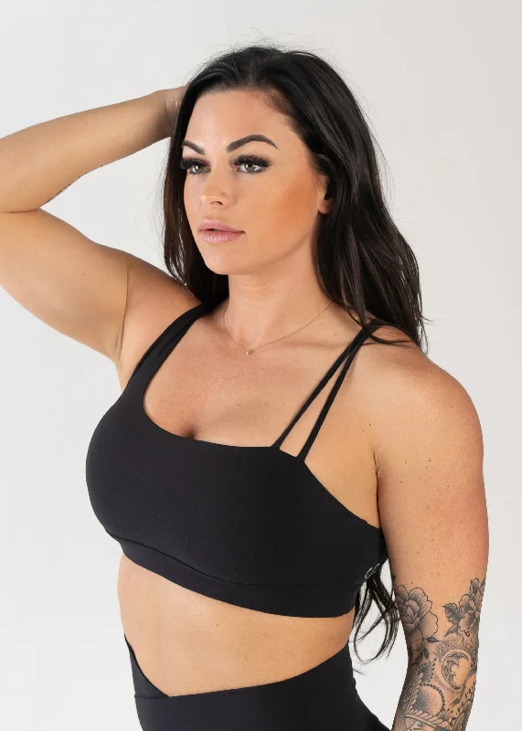 NKD Asymmetrical Bra | Black Breathable Sports Bra