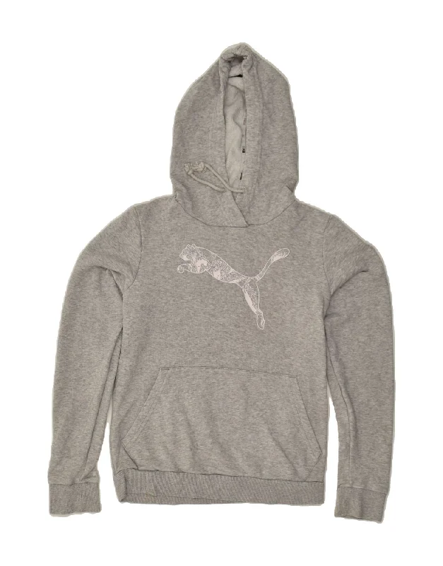 PUMA Womens Graphic Hoodie Jumper UK 10 Small Grey Cotton Hoodie with Tie-Dye Psychedelic Retro