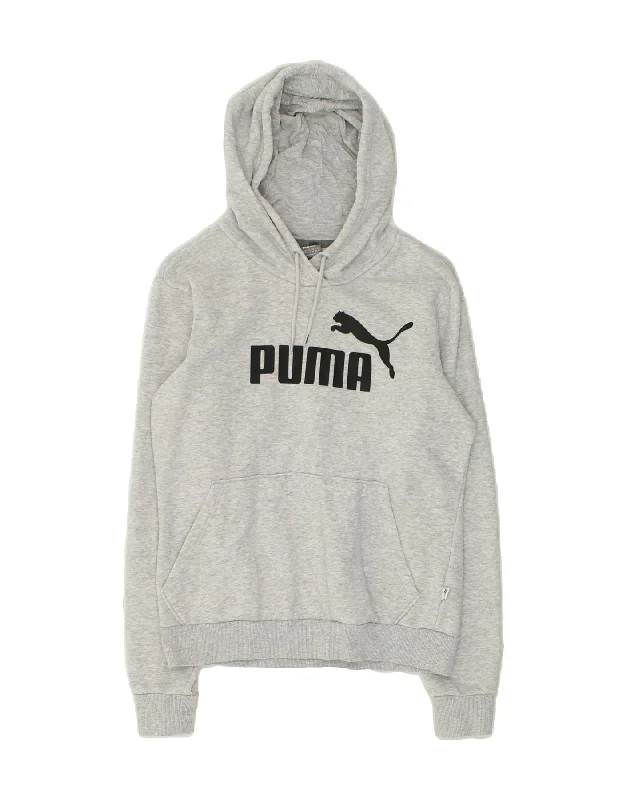 PUMA Womens Graphic Hoodie Jumper UK 10 Small  Grey Cotton Hoodie with Embroidery Detailed Premium