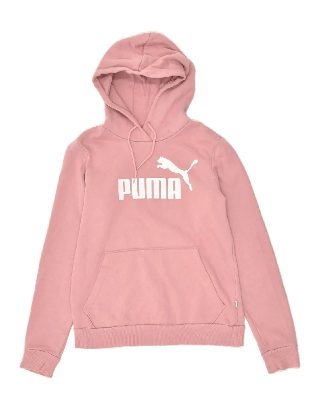 PUMA Womens Graphic Hoodie Jumper UK 10 Small Pink Cotton Hoodie Jacket Zipper Layering