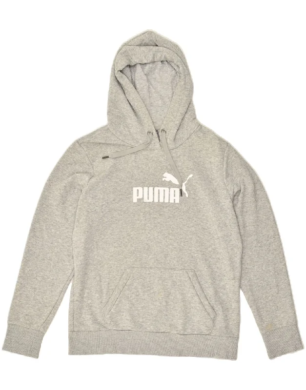 PUMA Womens Graphic Hoodie Jumper UK 14 Large  Grey Cotton Hoodie with Ribbed Cuffs Snug Fit Comfort