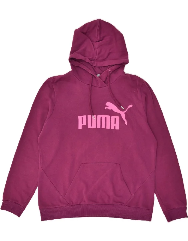 PUMA Womens Graphic Hoodie Jumper UK 16 Large Pink Cotton Hoodie with Embroidery Detailed Premium