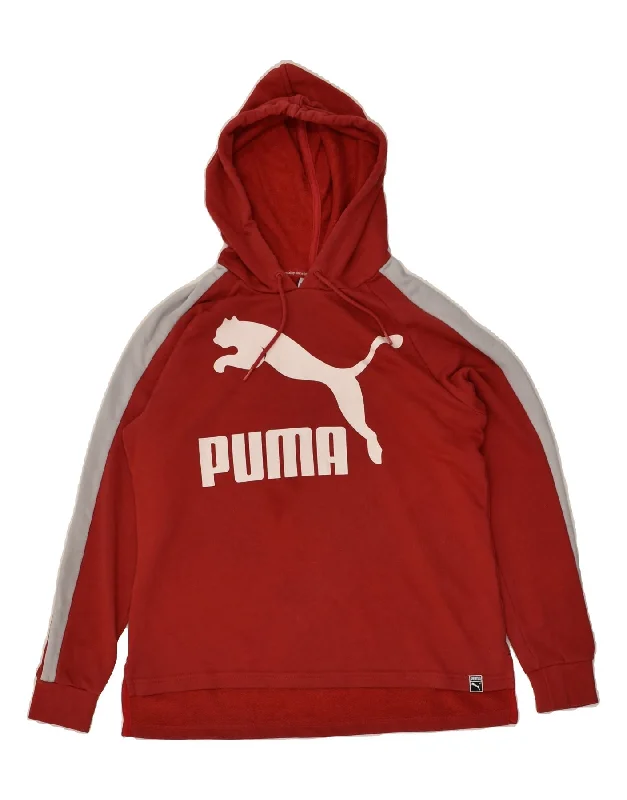 PUMA Womens Graphic Hoodie Jumper UK 8 Small  Red Cotton Hoodie with Camouflage Military Edgy