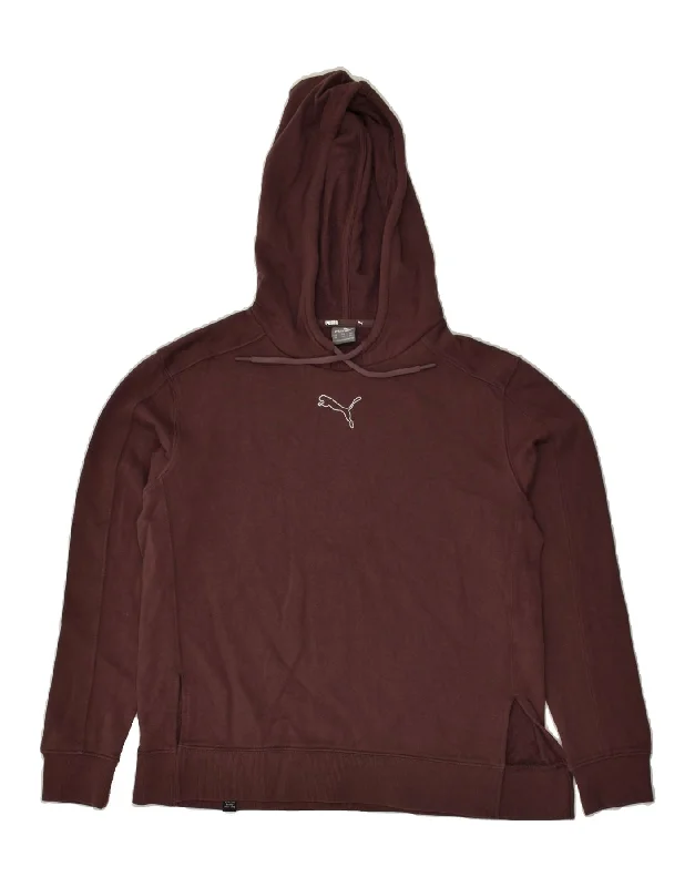 PUMA Womens Oversized Hoodie Jumper UK 6 XS Maroon Cotton Hoodie with Sequins Glamorous Eye-catching