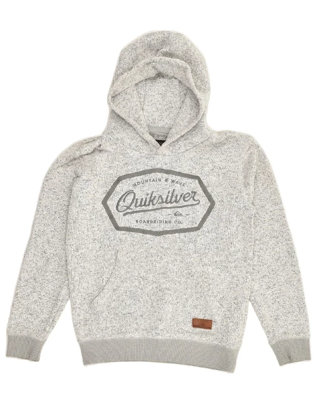 QUIKSILVER Womens Graphic Hoodie Jumper UK 12 Medium Grey Polyester Hoodie with Rhinestones Sparkly Elegant