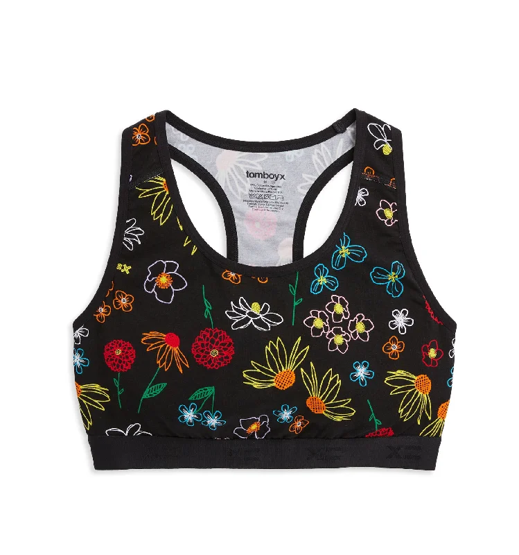 Racerback Soft Bra - Black Floral High Support Sports Bra