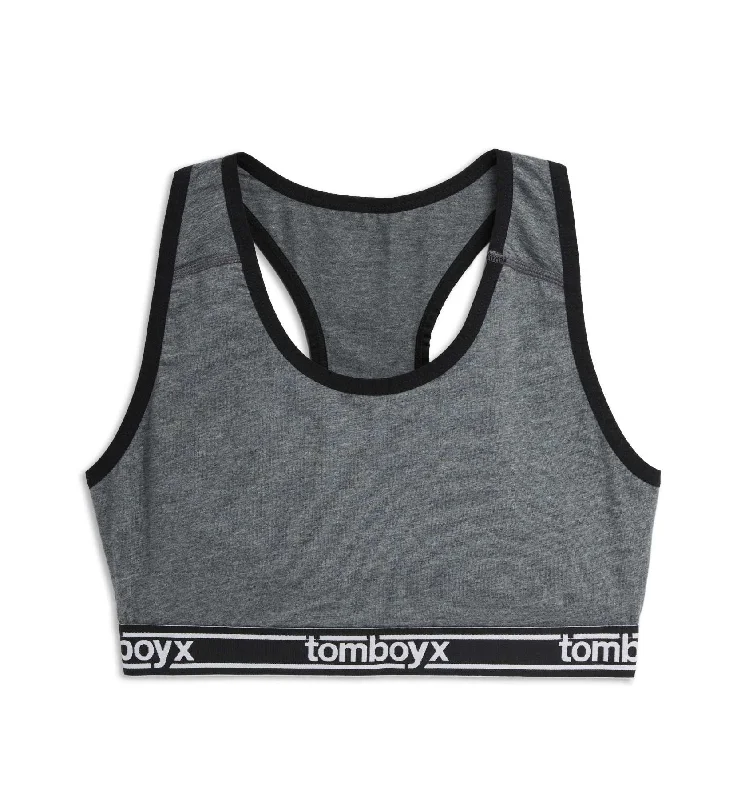 Racerback Soft Bra - Charcoal Logo Supportive Sports Bra