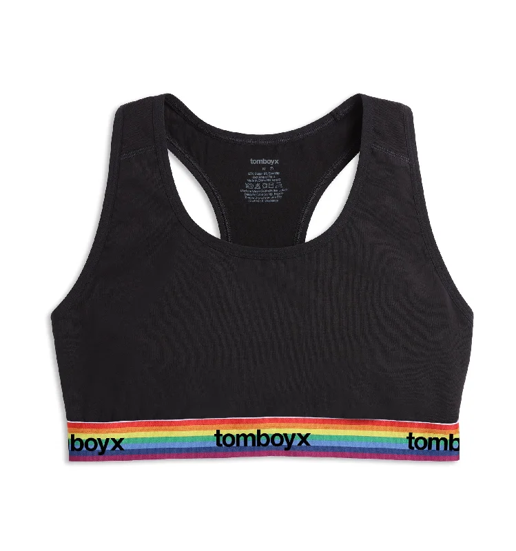 Racerback Soft Bra - Black Rainbow Logo Adjustable Back Bra