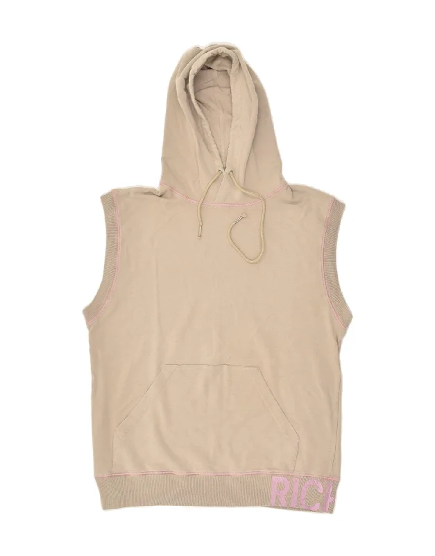 RICHMOND Womens Sleeveless Hoodie Jumper UK 14 Medium Beige Cotton Hoodie with Belted Waist Structured Tailored