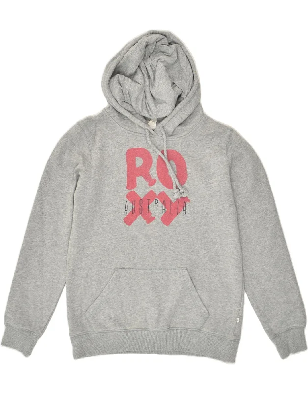 ROXY Womens Loose Fit Graphic Hoodie Jumper UK 6 XS Grey Hoodie with Thumb Holes Functional Cozy