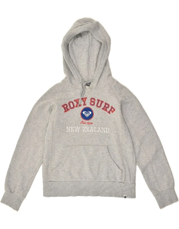 ROXY Womens New Zealand Graphic Hoodie Jumper US 10 Large Grey Hoodie with Contrast Stitching Detailed Premium