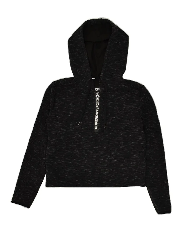 SUPERDRY Womens Graphic Hoodie Jumper UK 12 Medium Black Polyester Hoodie with Gradient Ombre Colorful