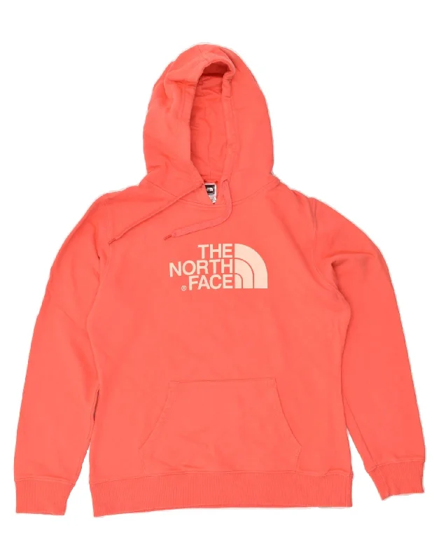 THE NORTH FACE Womens Graphic Hoodie Jumper UK 16 Large Orange Cotton Hoodie with Pastel Soft Subtle