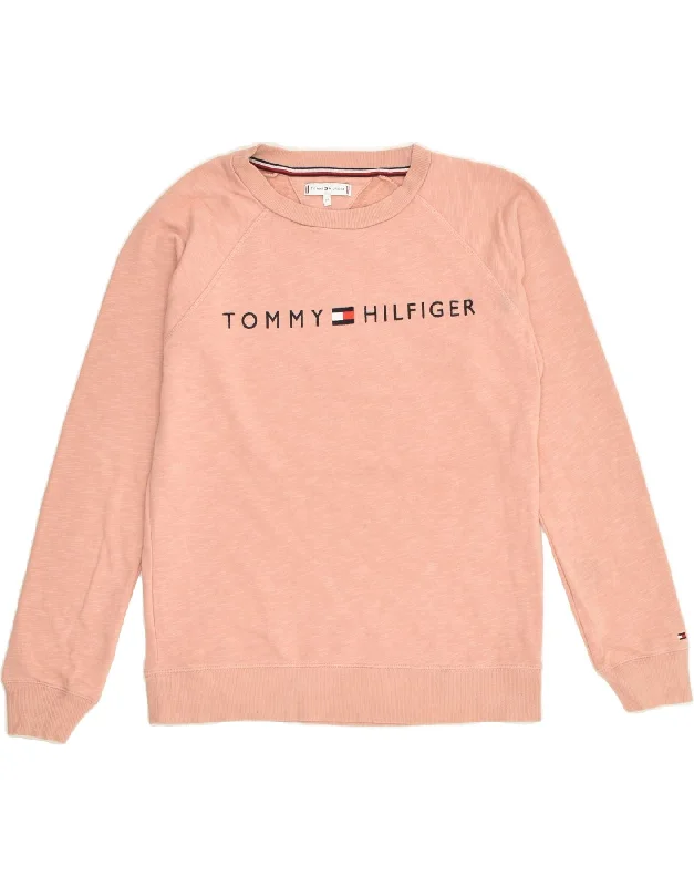 TOMMY HILFIGER Womens Graphic Sweatshirt Jumper UK 6 XS Orange Hoodie with Double Zipper Versatile Adjustable