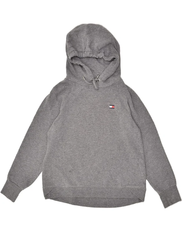 TOMMY HILFIGER Womens Hoodie Jumper UK 14 Medium Grey Cotton Hooded Sweatshirt Casual Wear Street Style