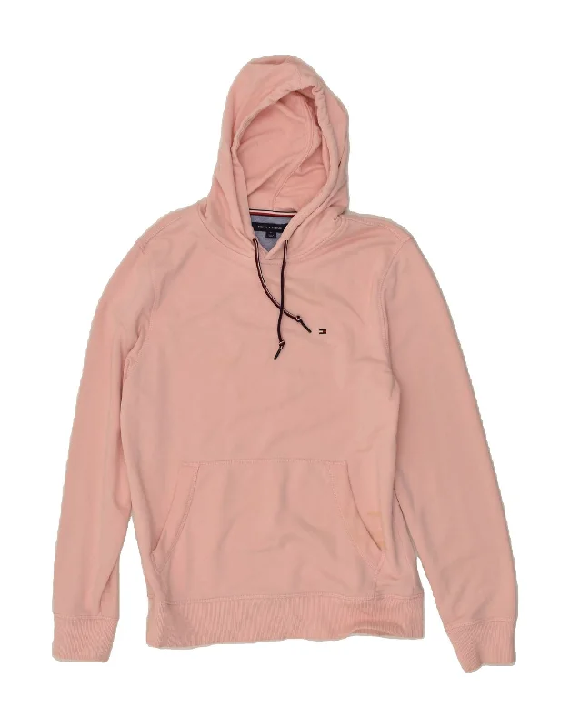 TOMMY HILFIGER Womens Hoodie Jumper UK 14 Medium Pink Cotton Cotton Hoodie Fleece Lining Warmth