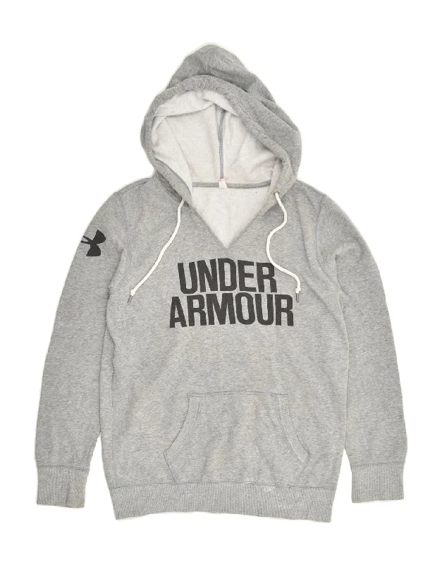 UNDER ARMOUR Womens Loose Fit Graphic Hoodie Jumper UK 10 Small Grey Hoodie with Mesh Breathable Sporty