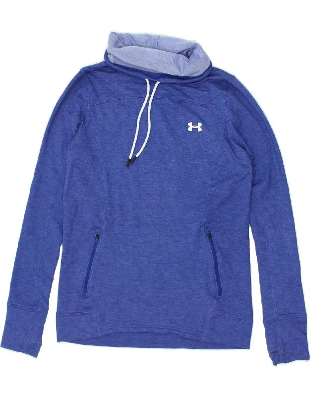 UNDER ARMOUR Womens Roll Neck Sweatshirt Jumper UK 14 Medium Blue Oversized Hoodie Comfort Casual