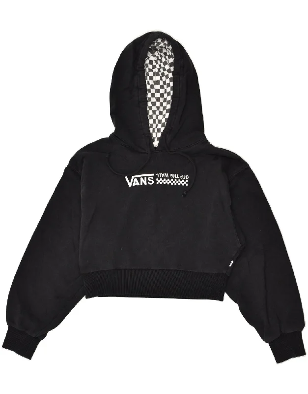 VANS Womens Graphic Crop Hoodie Jumper UK 10 Small Black Cotton Hoodie with Crew Neck Simple Timeless