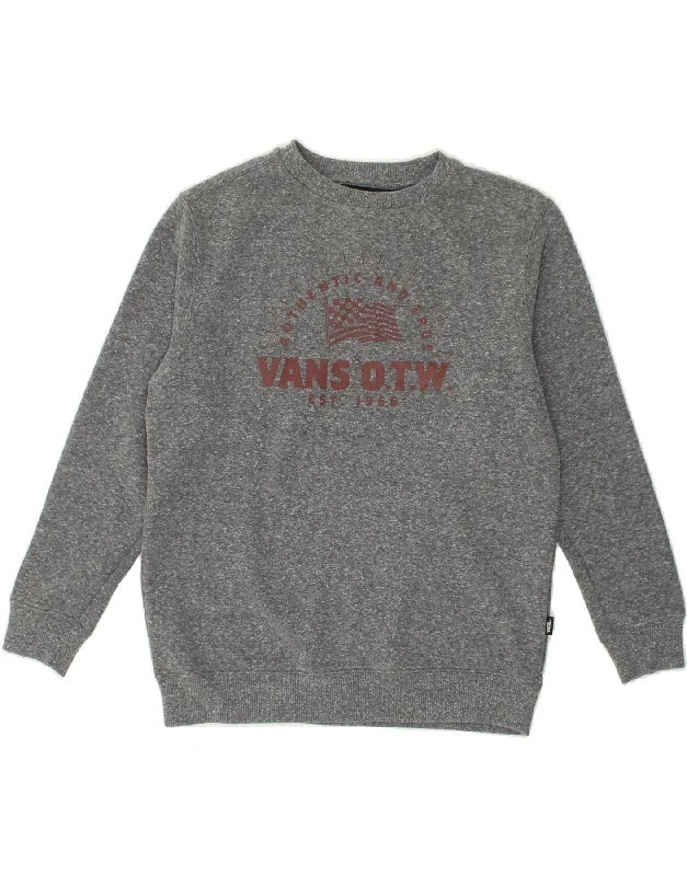 VANS Womens Graphic Sweatshirt Jumper UK 16 Large Grey Polyester Hoodie with Drop Shoulder Relaxed Streetwear