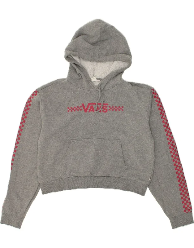 VANS Womens Loose Fit Crop Hoodie Jumper UK 16 Large Grey Cotton Hoodie with Toggle Buttons Decorative Unique