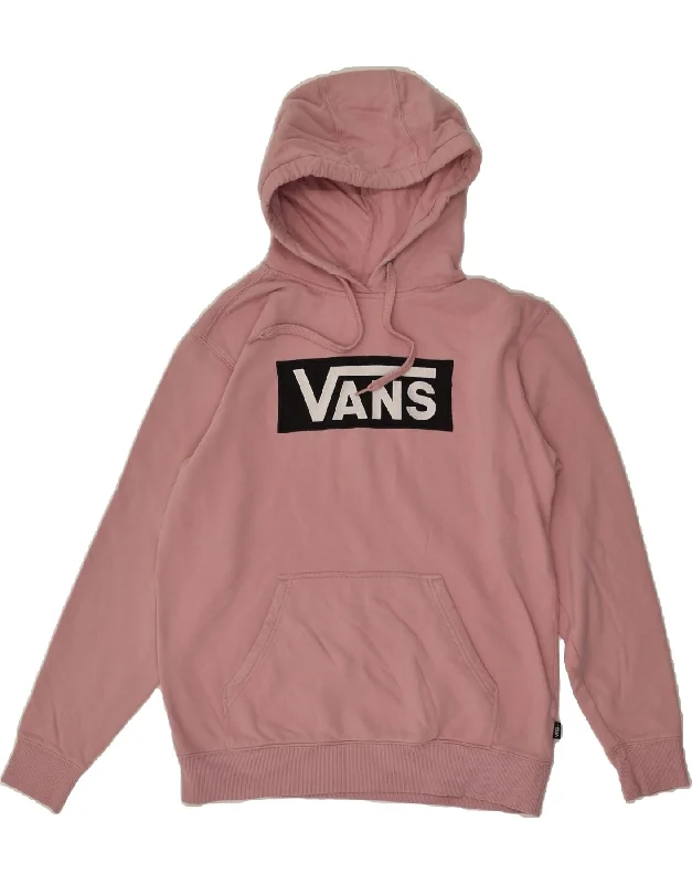 VANS Womens Loose Fit Graphic Hoodie Jumper UK 10 Small Pink Cotton Hoodie with Snap Buttons Easy Quick