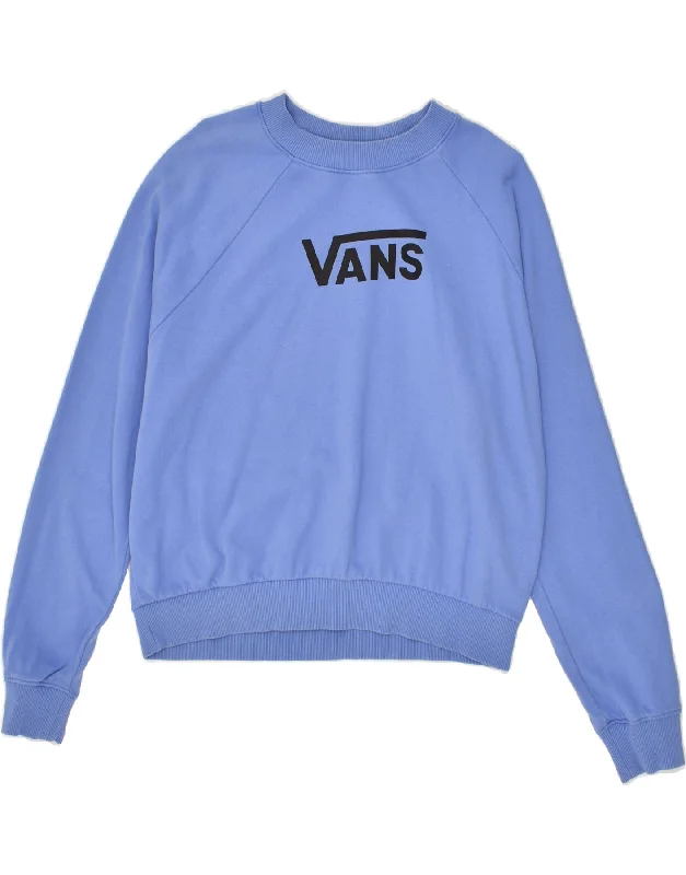 VANS Womens Sweatshirt Jumper UK 12 Medium Blue Cotton Hoodie with Slit Hem Functional Movement