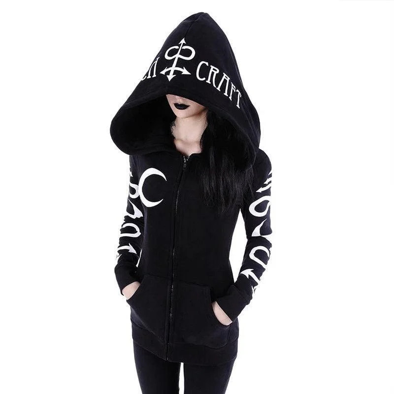 Women Hoodies Gothic Moon Letters Hoodie with Sequins Glamorous Eye-catching