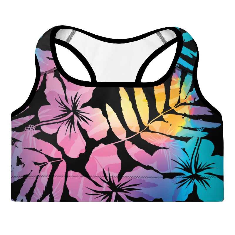 Women's Medium-Impact Padded Sports Bra (A-C), Ombre Floral Hibiscus Soft Cup Bra